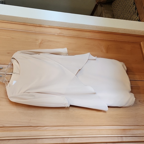 mother of the bride overlay dress w/3/4 sleeve jacket in champagne chiffon Sz 12 - Picture 2 of 8